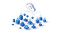 An isometric illustration of a cloud connected to various blue servers and data centers Royalty Free Stock Photo