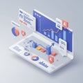 Isometric illustration depicts data analytics on a virtual platform Royalty Free Stock Photo