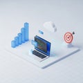 Isometric Digital Technology Concept with Laptop, Charts, Cloud, and Target image photo Royalty Free Stock Photo