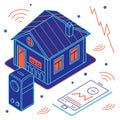 Vector art of isometric illustration of a smart home system isolated on white background, showcasing automation and control Royalty Free Stock Photo