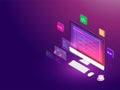 Isometric illustration of desktop with different programing lang Royalty Free Stock Photo