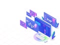 Isometric illustration of desktop with different programing lang Royalty Free Stock Photo