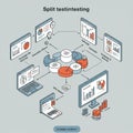 Isometric illustration detailing a split testing process. Central hub with segmented Royalty Free Stock Photo