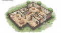 Isometric illustration of a duplex house layout. The design includes various labeled Royalty Free Stock Photo