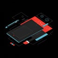 Isometric illustration featuring a graphic tablet, stylus, and paintbrush on a black Royalty Free Stock Photo