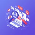 Isometric illustration featuring a laptop with digital interface Royalty Free Stock Photo