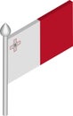 Vector Isometric Illustration of Flagpole with Malta Flag