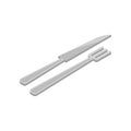 Isometric vector icon of gray fork and knife. Kitchen cutlery. Table setting. Tableware theme