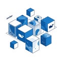 Isometric illustration of interconnected containerized application architecture Royalty Free Stock Photo