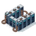 Isometric illustration of interconnected server racks in data center Royalty Free Stock Photo
