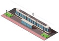 Isometric illustration with low poly tram stop