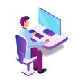 Isometric Illustration Male Doctor Using Computer