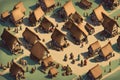 isometric illustration of a medieval town with buildings and people in the streets virtual land world or game concept Royalty Free Stock Photo