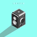 Isometric illustration of a medium format camera