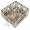 Isometric illustration of a modern apartment layout featuring an Royalty Free Stock Photo