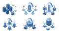 Isometric illustration of modern cloud computing, data center infrastructure, and ai integration Royalty Free Stock Photo