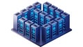 Isometric illustration of modern data center server racks in a clean, organized environment Royalty Free Stock Photo
