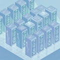 Isometric illustration of modern data center with server racks Royalty Free Stock Photo