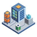 Isometric illustration of a modern data center with servers and cooling systems Royalty Free Stock Photo
