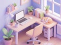 Isometric illustration of a modern home office setup with laptop, coffee mug Royalty Free Stock Photo
