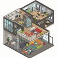 Isometric illustration of a modern, multi-level office space. The Royalty Free Stock Photo