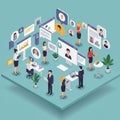 Isometric illustration of a modern office environment featuring diverse professionals Royalty Free Stock Photo