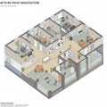 Isometric illustration of a modern office layout featuring multiple Royalty Free Stock Photo