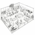 An isometric illustration of a modern office space with sustainable elements. The Royalty Free Stock Photo