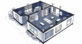 Isometric illustration of a modern, open-plan living space. The room features a living Royalty Free Stock Photo