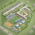 Isometric illustration of a modern school campus. The layout Royalty Free Stock Photo
