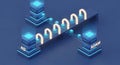 Isometric illustration of a modern server network bridge with ADAM branding in blue and white on dark background Royalty Free Stock Photo
