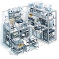 Isometric Illustration of a Modern Tech Workspace A Detailed View of Equipment and Organization Royalty Free Stock Photo