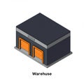 Isometric illustration of a modern warehouse. The building is a gray rectangular Royalty Free Stock Photo