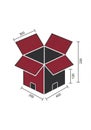 Isometric illustration of an open cardboard box with maroon flaps Royalty Free Stock Photo
