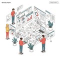 An isometric illustration of a remote team working around a virtual interface Royalty Free Stock Photo