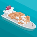 Isometric illustration River Cargo Boats traveling on water.