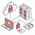 Secure data network and cloud protection with devices isometric illustration Royalty Free Stock Photo