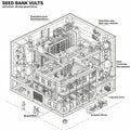 Isometric illustration of a seed bank vault. The structure includes labeled sections Royalty Free Stock Photo