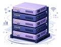 Isometric illustration of a server rack depicting data processing for cloud computing Royalty Free Stock Photo