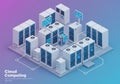 Isometric illustration of a server room depicting cloud computing Royalty Free Stock Photo
