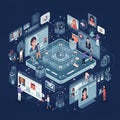 Isometric illustration showing a digital network environment. Royalty Free Stock Photo