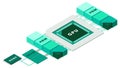 Isometric illustration showing how AI computation uses GPU and different memory layers such as HBM DRAM and NAND designed for Royalty Free Stock Photo