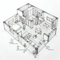 Isometric illustration of a smart home interior layout, featuring an Royalty Free Stock Photo