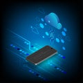 Isometric illustration of smartphone and cloud computing technology Royalty Free Stock Photo