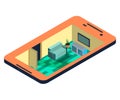 Isometric smartphon vector living room.