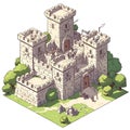 Isometric Illustration of a Stone Castle with Guards Royalty Free Stock Photo