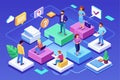 Isometric illustration of a team collaborating on a project, showcasing a diverse group of individuals working together, Selecting Royalty Free Stock Photo