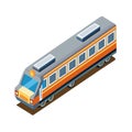 Isometric Illustration of a Train Car with Orange Stripe and Blue Windows Isolated Royalty Free Stock Photo