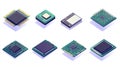 Isometric Illustration of Various Microprocessors and CPU Chips for Technology Designs Royalty Free Stock Photo