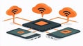 Isometric Illustration of Wireless Network with Smartphones and Cloud Servers Royalty Free Stock Photo
